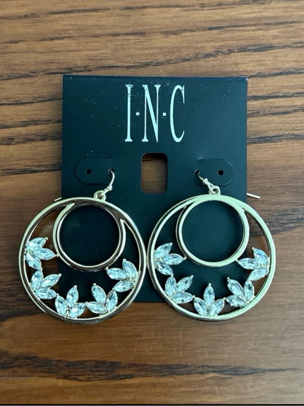 INC International Concepts Gold-Tone Hoop Earrings with Crystal Leaf Accents
